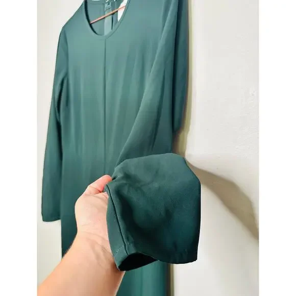 ADAM LIPPES Dark Green Crewneck Long Sleeve Wide Leg Sleek Jumpsuit Size 2